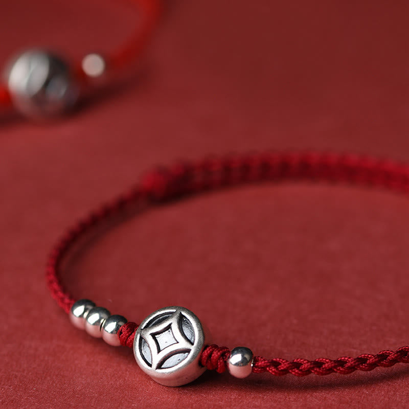 Buddha Stones 999スターリングシルバー 銅コインチャーム ハンドメイド ストリング強さブレスレットアンクレット - image 6