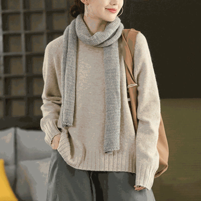 Buddha Stones冬用クルーネック 暖かい 長袖 レディース コットン ニットセーター - image 16