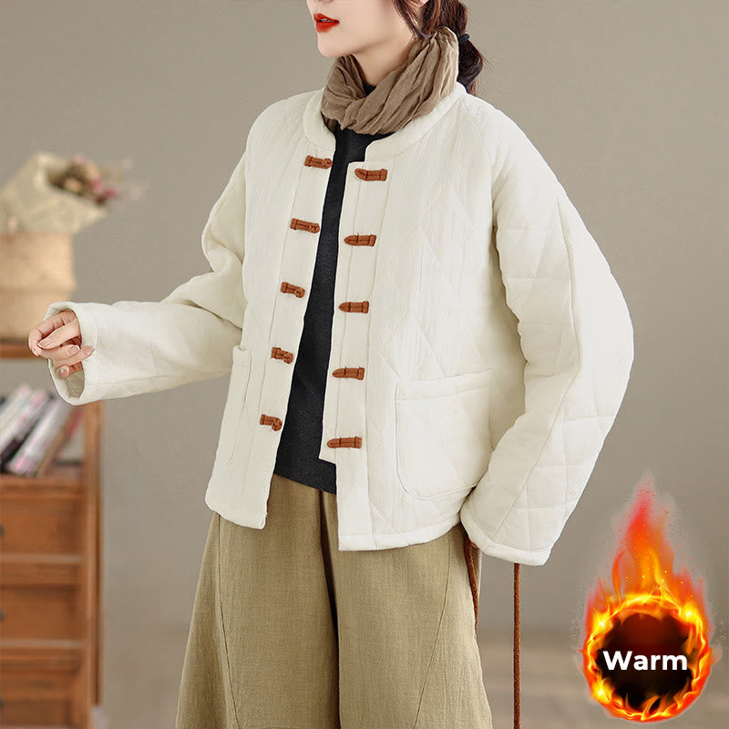 Buddha Stones冬用 カエルボタン ダイヤモンド型ライン コットン 長袖 レディース サーマルジャケット ポケット付き - リネン - US14、 UK/AU18、 EU46 (2XL) - image 16