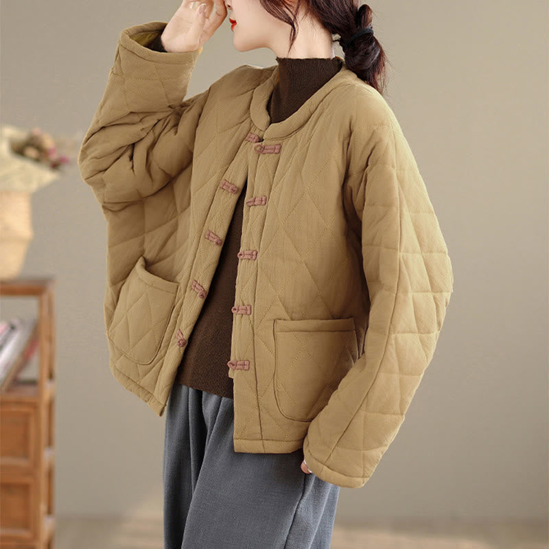 Buddha Stones冬用 カエルボタン ダイヤモンド型ライン コットン 長袖 レディース サーマルジャケット ポケット付き - image 9