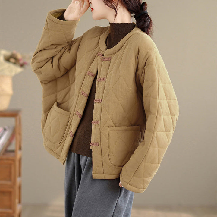 Buddha Stones冬用 カエルボタン ダイヤモンド型ライン コットン 長袖 レディース サーマルジャケット ポケット付き - image 9
