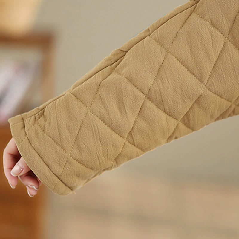 Buddha Stones冬用 カエルボタン ダイヤモンド型ライン コットン 長袖 レディース サーマルジャケット ポケット付き - image 15