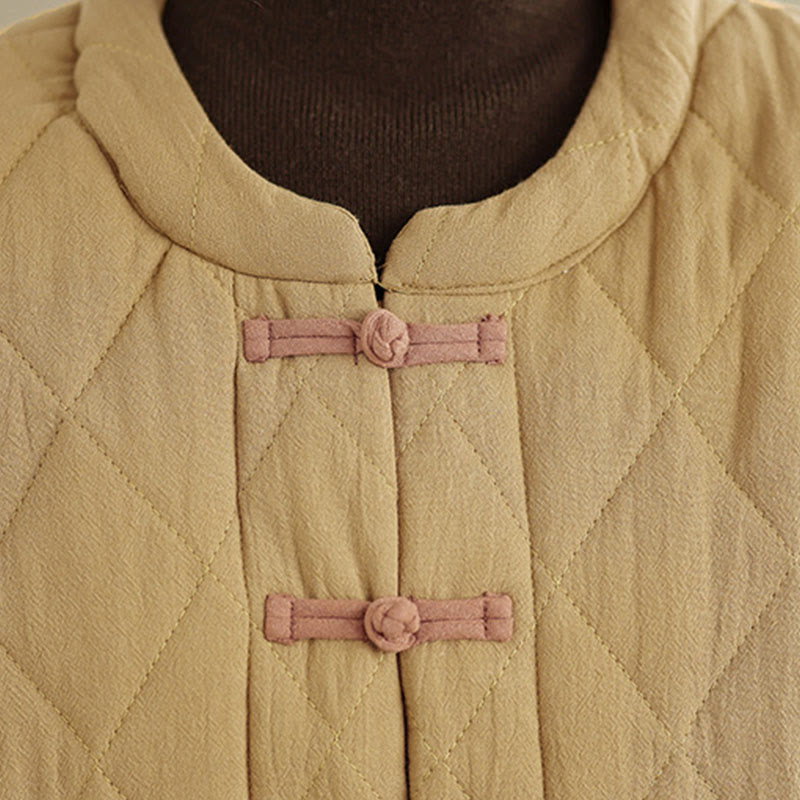 Buddha Stones冬用 カエルボタン ダイヤモンド型ライン コットン 長袖 レディース サーマルジャケット ポケット付き - image 11