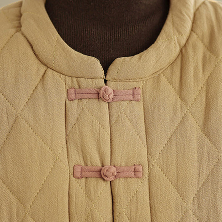 Buddha Stones冬用 カエルボタン ダイヤモンド型ライン コットン 長袖 レディース サーマルジャケット ポケット付き - image 11