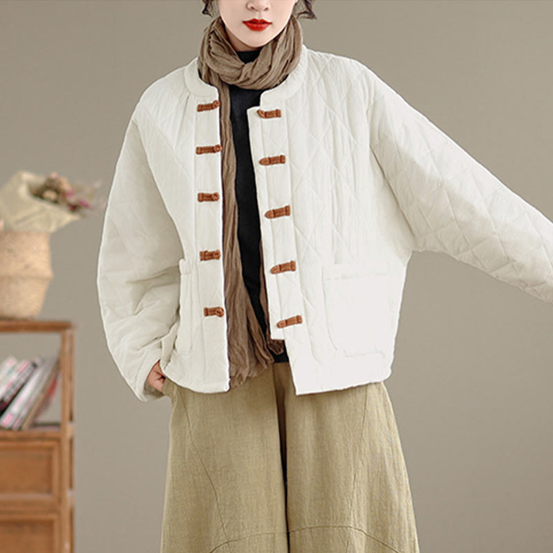 Buddha Stones冬用 カエルボタン ダイヤモンド型ライン コットン 長袖 レディース サーマルジャケット ポケット付き - image 21