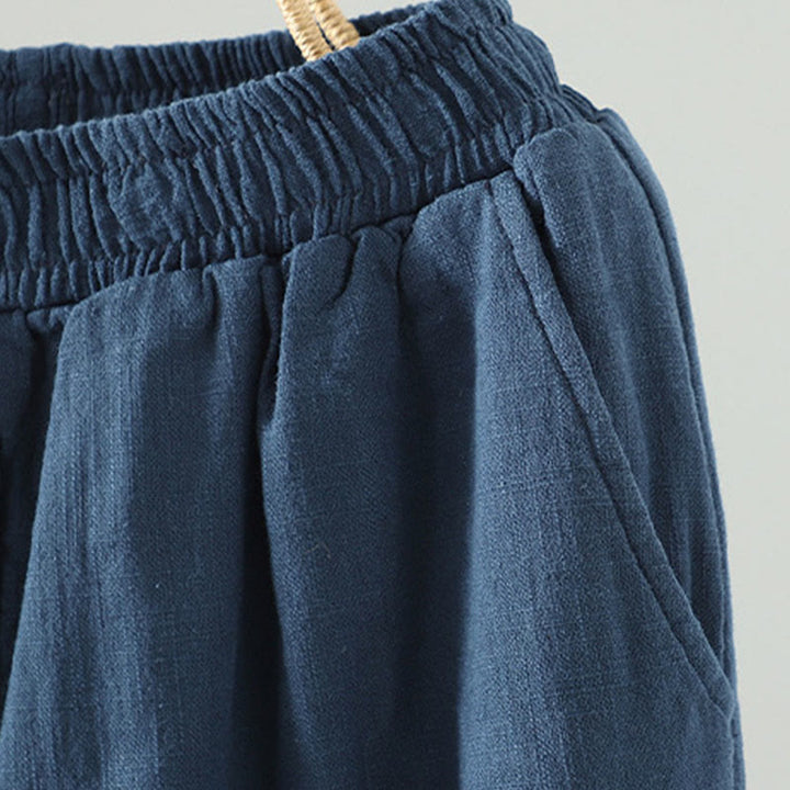 Buddha Stones冬用 伸縮性ウエスト カエルボタンデザイン コットン サーマル レディース ストレートレッグパンツ ポケット付き - image 3