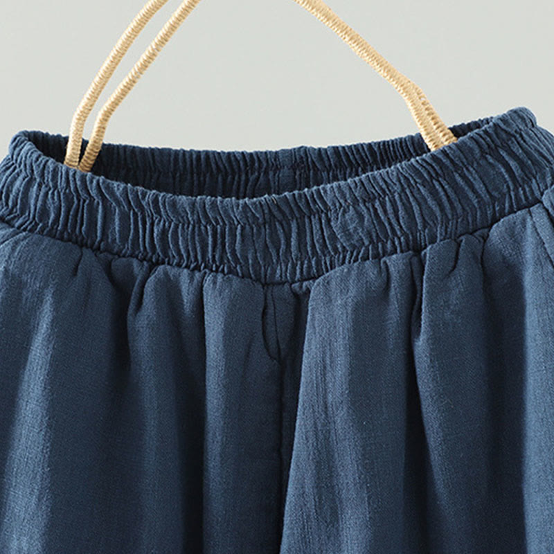 Buddha Stones冬用 伸縮性ウエスト カエルボタンデザイン コットン サーマル レディース ストレートレッグパンツ ポケット付き - image 2