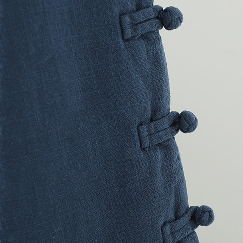 Buddha Stones冬用 伸縮性ウエスト カエルボタンデザイン コットン サーマル レディース ストレートレッグパンツ ポケット付き - image 5