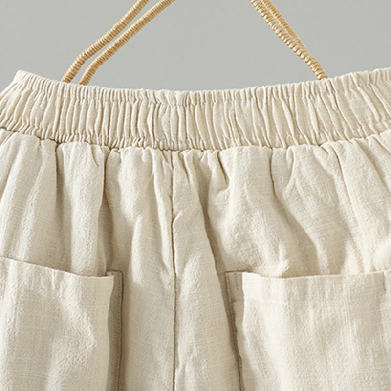 Buddha Stones冬用 伸縮性ウエスト カエルボタンデザイン コットン サーマル レディース ストレートレッグパンツ ポケット付き - image 12