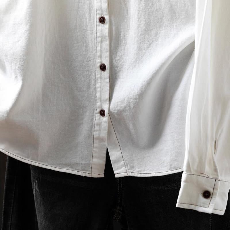 Buddha Stonesの秋ボタンダウンポケット装飾デザインレディーススタンドカラー長袖コットンシャツ - image 7