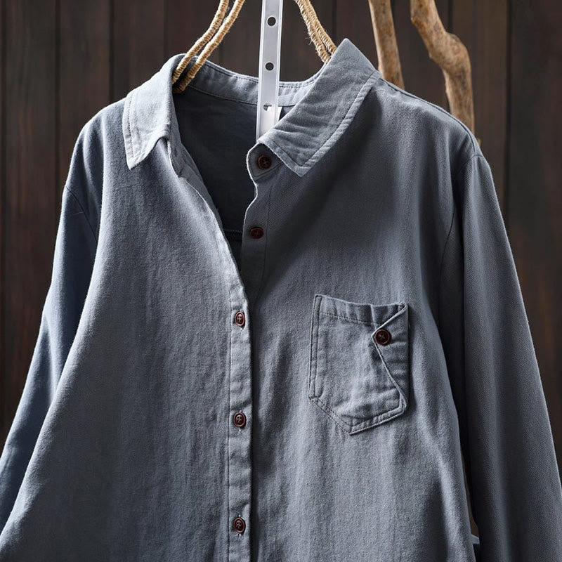 Buddha Stonesの秋ボタンダウンポケット装飾デザインレディーススタンドカラー長袖コットンシャツ - image 19