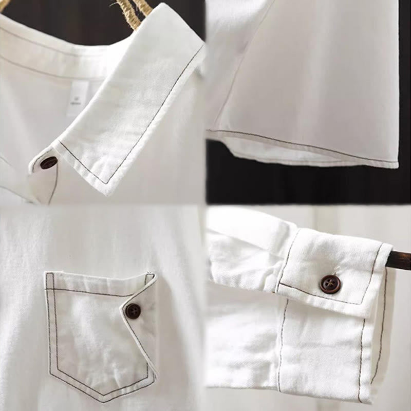 Buddha Stonesの秋ボタンダウンポケット装飾デザインレディーススタンドカラー長袖コットンシャツ - image 12