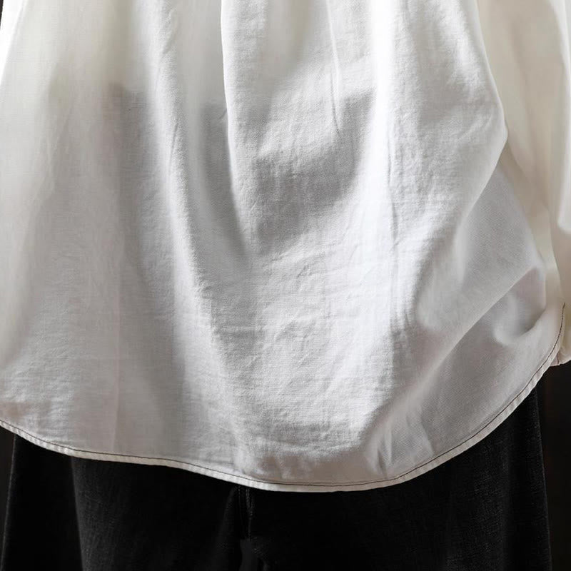 Buddha Stonesの秋ボタンダウンポケット装飾デザインレディーススタンドカラー長袖コットンシャツ - image 9