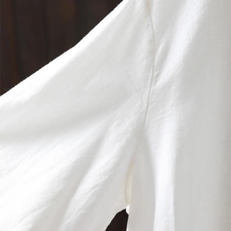 Buddha Stonesの秋ボタンダウンポケット装飾デザインレディーススタンドカラー長袖コットンシャツ - image 10