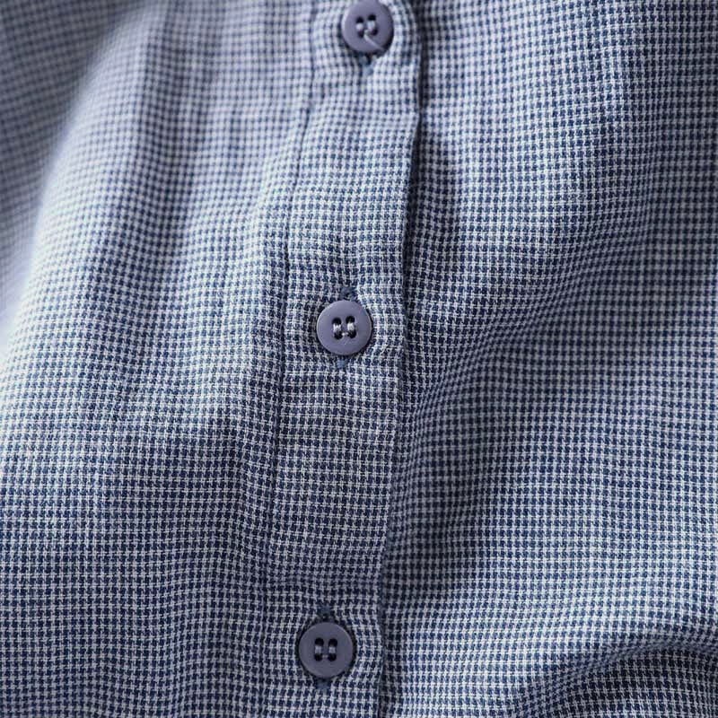 Buddha Stones秋冬 スモールチェック柄 ボタンダウン フリルカラー 長袖 レディース コットンシャツ - image 7