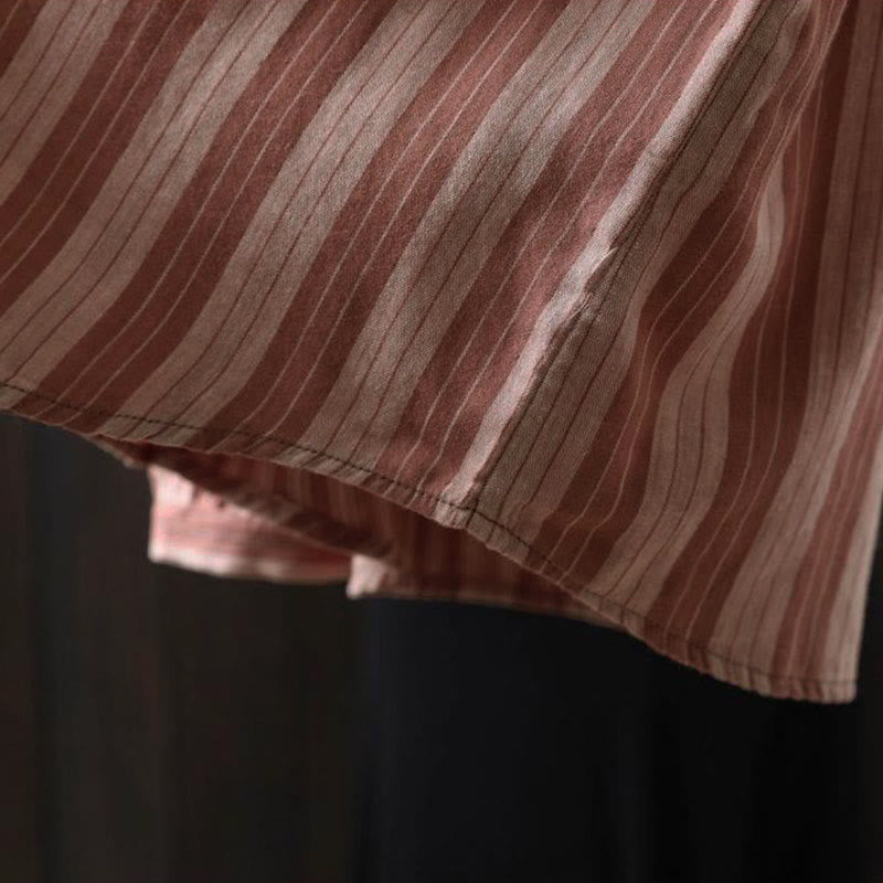 Buddha Stones秋 縦縞 ボタンダウン スタンドカラー 長袖 レディース コットンシャツ - image 23