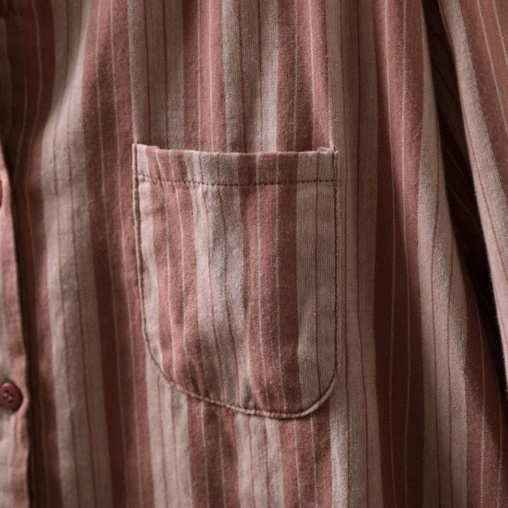 Buddha Stones秋 縦縞 ボタンダウン スタンドカラー 長袖 レディース コットンシャツ - image 16