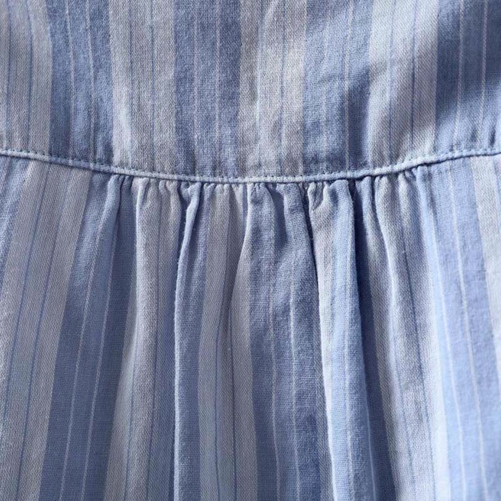 Buddha Stones秋 縦縞 ボタンダウン スタンドカラー 長袖 レディース コットンシャツ - image 5