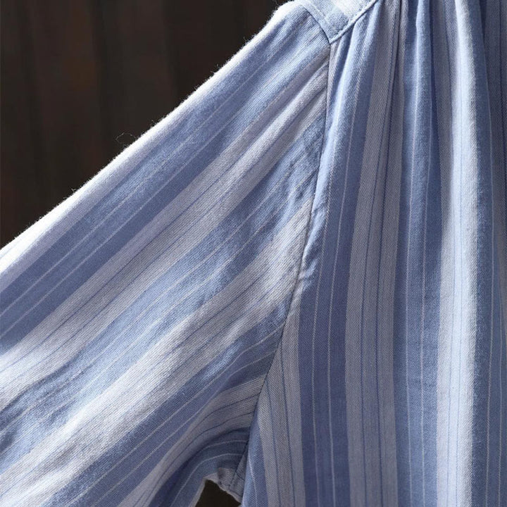 Buddha Stones秋 縦縞 ボタンダウン スタンドカラー 長袖 レディース コットンシャツ - image 10