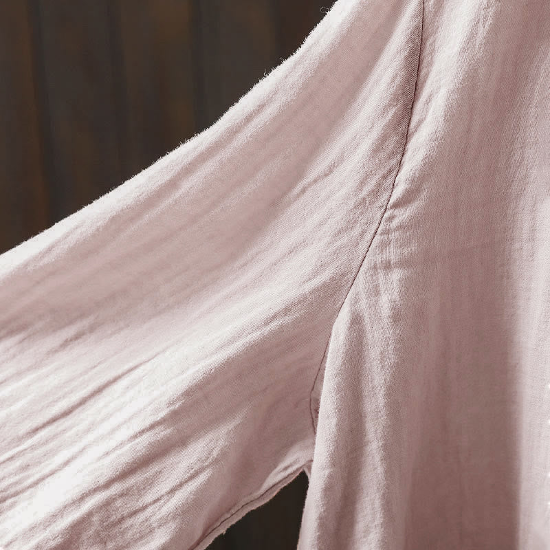 Buddha Stones秋 クルーネック バックボタンダウンデザイン 長袖 レディース コットンシャツ - image 6