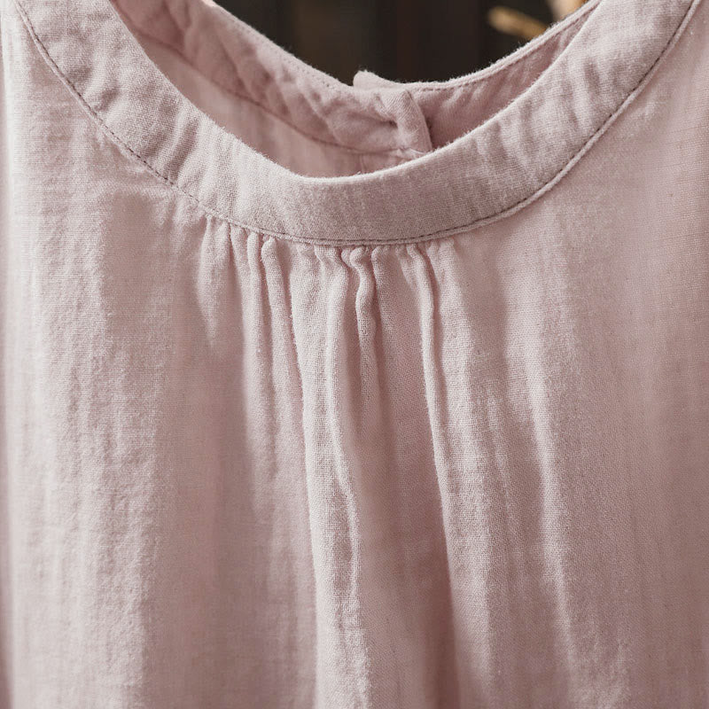 Buddha Stones秋 クルーネック バックボタンダウンデザイン 長袖 レディース コットンシャツ - image 4