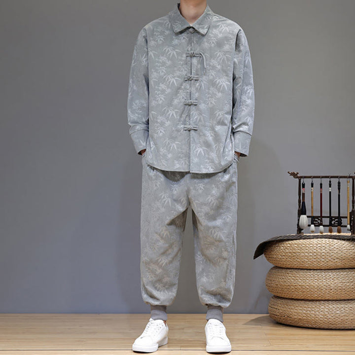 Buddha Stones 2点セット 冬用 厚手 竹 メンズ 唐装 カエルボタン コットン コーデュロイ 長袖 ジャケット パンツ セット ポケット付き - image 16