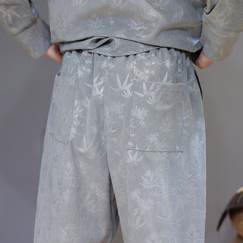 Buddha Stones 2点セット 冬用 厚手 竹 メンズ 唐装 カエルボタン コットン コーデュロイ 長袖 ジャケット パンツ セット ポケット付き - image 20