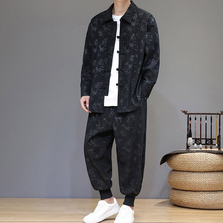 Buddha Stones 2点セット 冬用 厚手 竹 メンズ 唐装 カエルボタン コットン コーデュロイ 長袖 ジャケット パンツ セット ポケット付き - image 26