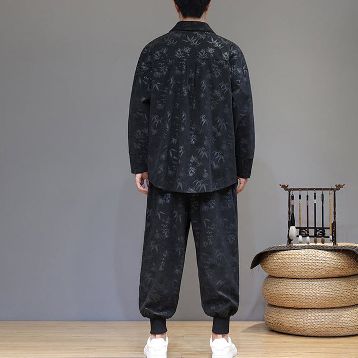 Buddha Stones 2点セット 冬用 厚手 竹 メンズ 唐装 カエルボタン コットン コーデュロイ 長袖 ジャケット パンツ セット ポケット付き - image 25