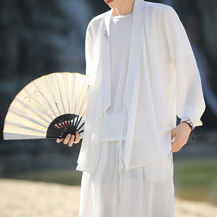 Buddha Stones 2点セット 秋 編み上げ 竹刺繍 コットン 着物 アンクル丈パンツ ポケット付き メンズ 瞑想用 布セット - image 13