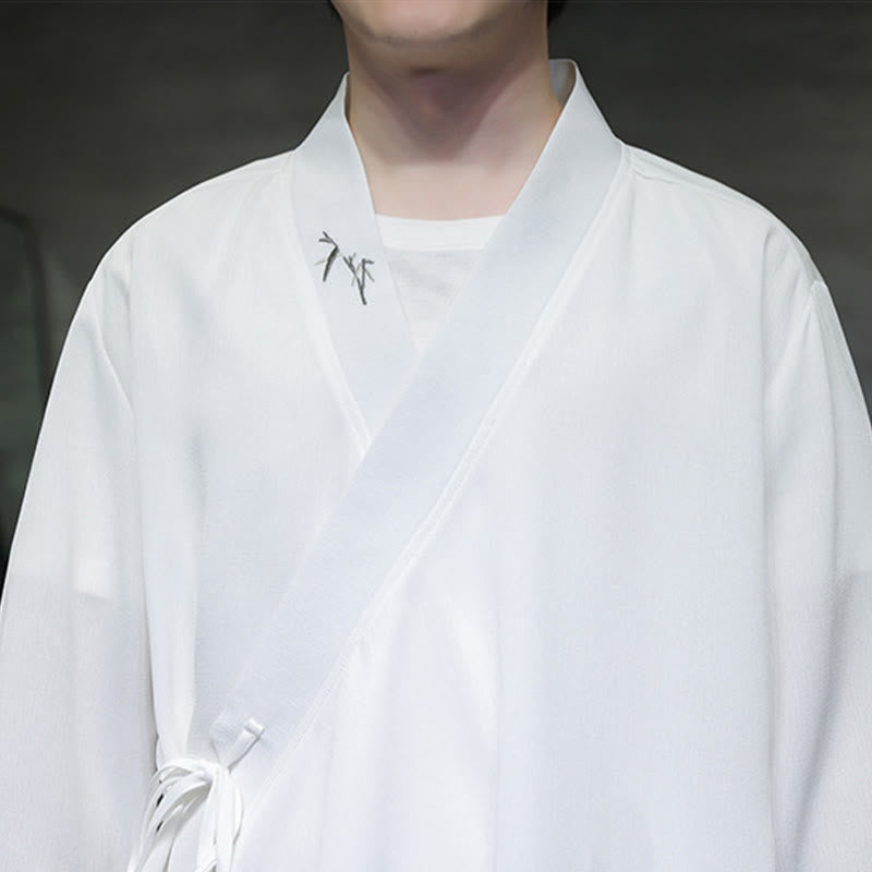 Buddha Stones 2点セット 秋 編み上げ 竹刺繍 コットン 着物 アンクル丈パンツ ポケット付き メンズ 瞑想用 布セット - image 16