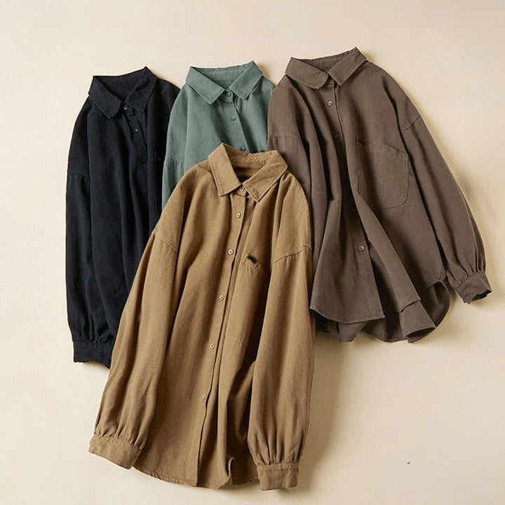 Buddha Stonesカジュアルボタンデザイン レディース スタンドカラー 長袖 コットンシャツ - image 24
