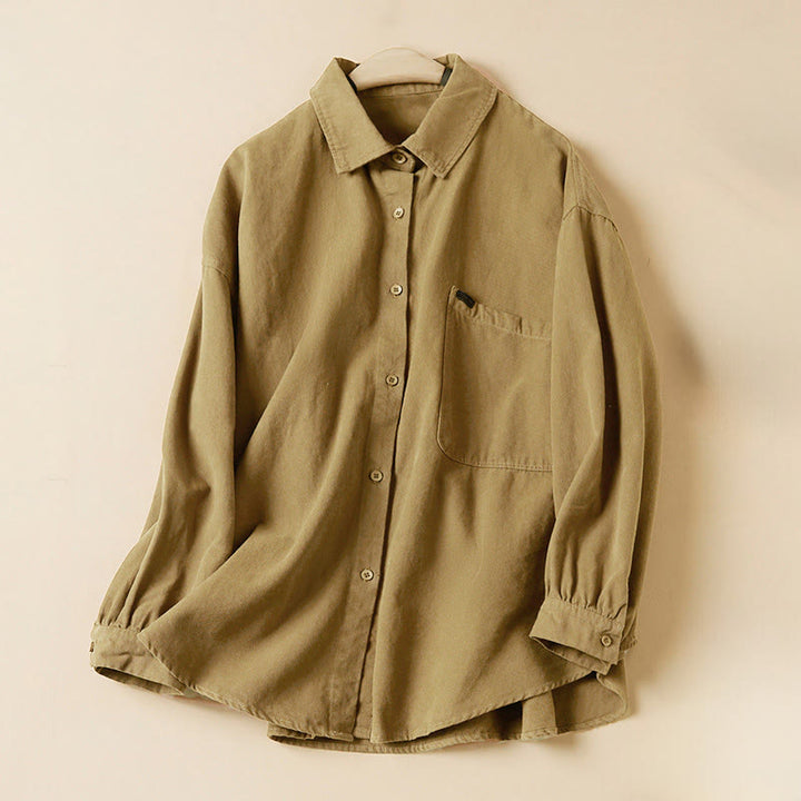 Buddha Stonesカジュアルボタンデザイン レディース スタンドカラー 長袖 コットンシャツ - ゴールデンロッド - US14、 UK/AU18、 EU46 (2XL) - image 5