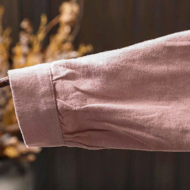 Buddha Stones秋冬 無地 ボタンダウン スタンドカラー 長袖 レディース コットンシャツ - image 14