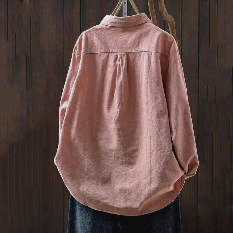 Buddha Stones秋冬 無地 ボタンダウン スタンドカラー 長袖 レディース コットンシャツ - image 4