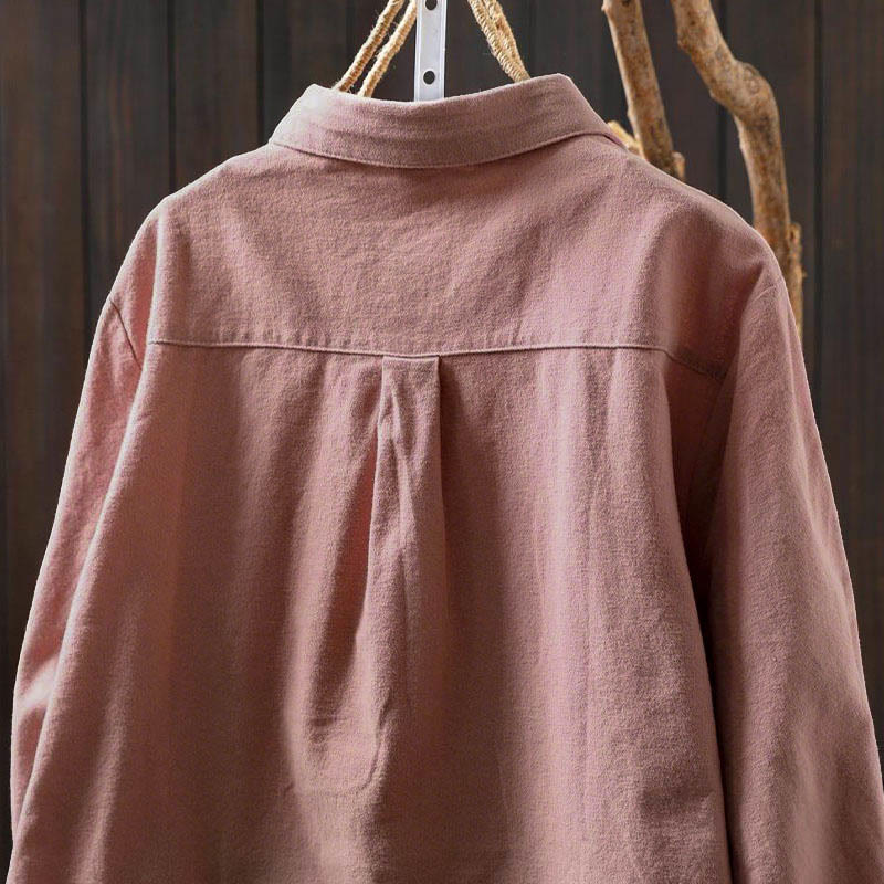 Buddha Stones秋冬 無地 ボタンダウン スタンドカラー 長袖 レディース コットンシャツ - image 8