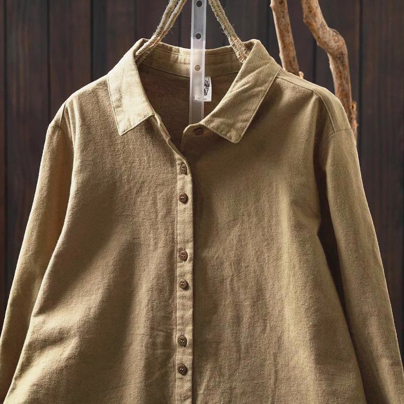 Buddha Stones秋冬 無地 ボタンダウン スタンドカラー 長袖 レディース コットンシャツ - image 25
