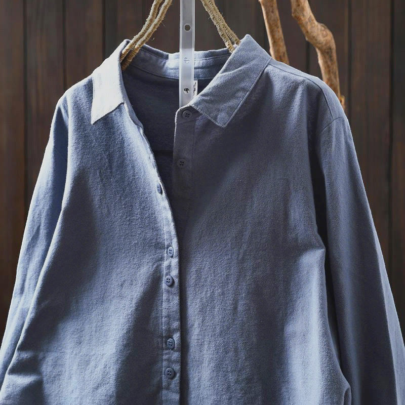 Buddha Stones秋冬 無地 ボタンダウン スタンドカラー 長袖 レディース コットンシャツ - image 27