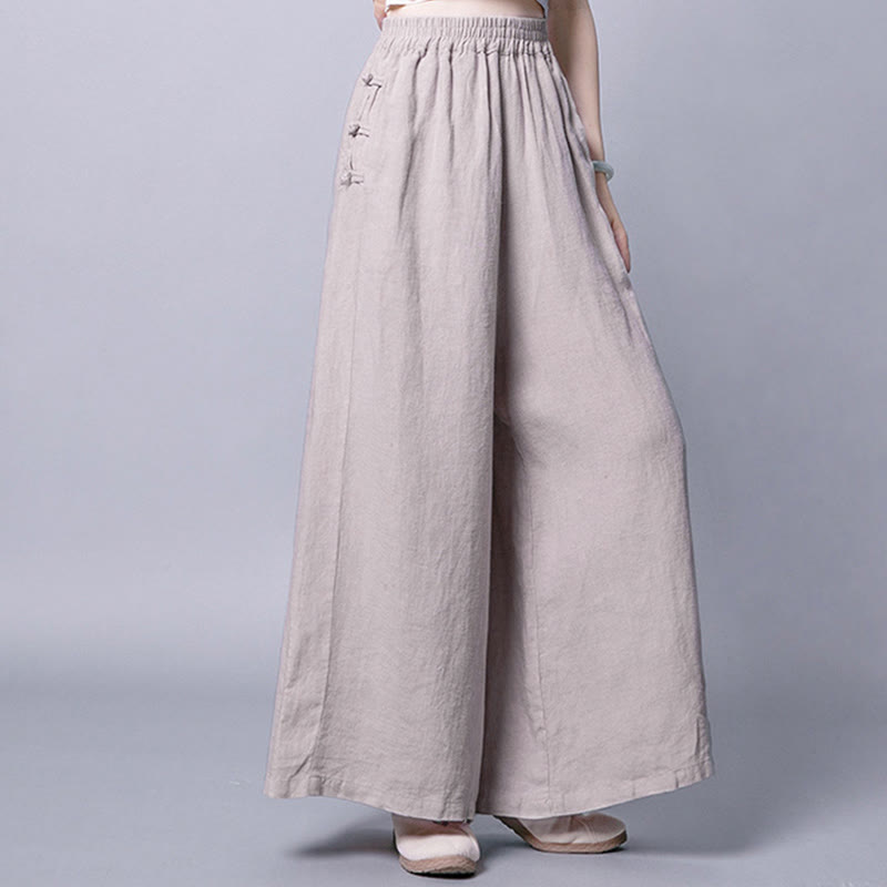 Buddha Stonesカジュアル フロッグボタン ハイウエスト ワイドレッグパンツ ポケット付き - image 1