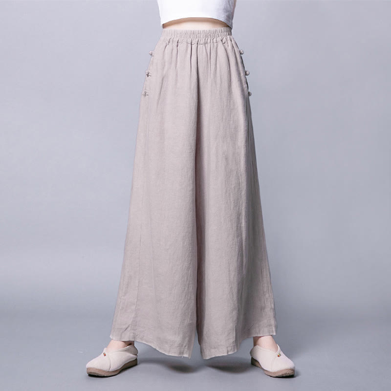 Buddha Stonesカジュアル フロッグボタン ハイウエスト ワイドレッグパンツ ポケット付き - image 5