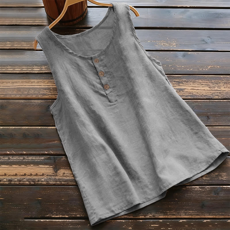 Buddha Stones夏用 純色 クルーカラー ボタン レディース ベスト ウエストコート - グレー - US18、 UK/AU22、 EU50 (5XL) - image 2