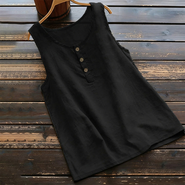 Buddha Stonesサマー ピュアカラー クルーカラー ボタン レディース ベスト ジレ - 黒 - US18、 UK/AU22、 EU50 (5XL) - image 0