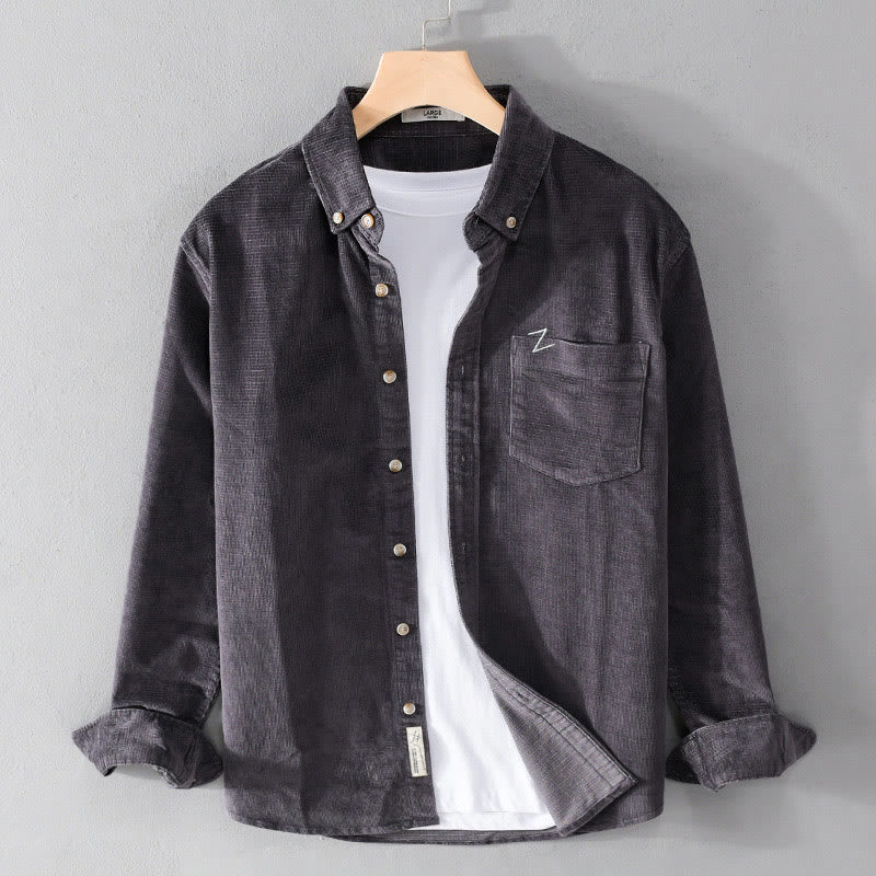 Buddha Stonesカジュアルコーデュロイ無地メンズ長袖コットン厚手ジャケット ポケット付き - ディムグレー - US/UK/AU44、 EU54 (4XL) - image 0