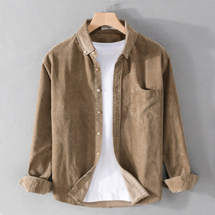 Buddha Stonesカジュアルコーデュロイ無地メンズ長袖コットン厚手ジャケット ポケット付き - バーリーウッド - US/UK/AU44、 EU54 (4XL) - image 7