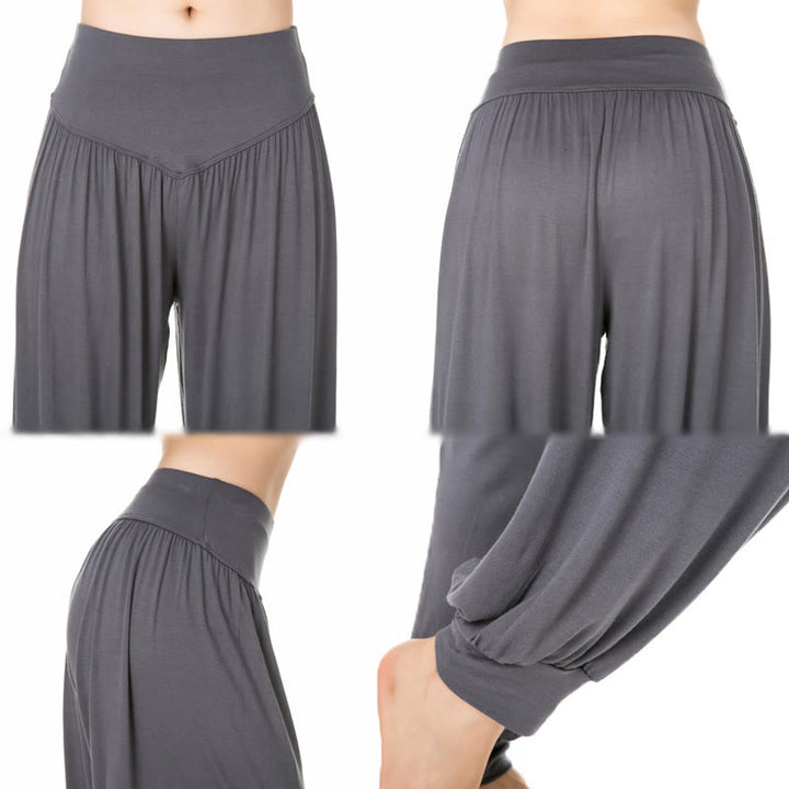 Buddha Stones柄の無地ルーズフィットモーダルヨガダンスハーレムパンツ - image 15