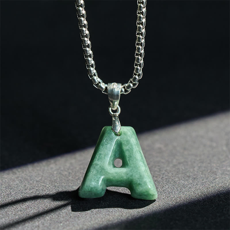 Buddha Stones天然AZ文字翡翠 チタン鋼 ワイドチェーン豊かさのネックレスペンダント - image 3