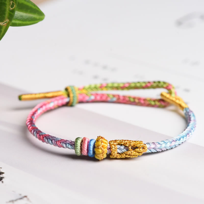 Buddha Stonesカラフルロープ 8本糸 平和結び 幸運 手作りブレスレット - ピンク＆スカイブルー（手首周り14～19cm） - image 9