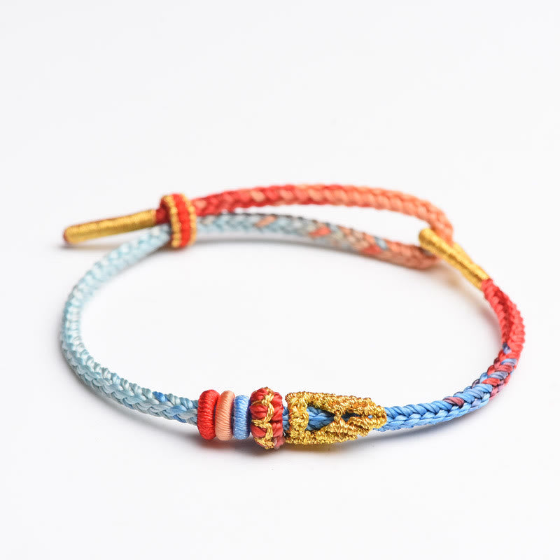 Buddha Stonesカラフルロープ 8本糸 平和結び 幸運 手作りブレスレット - スカイブルー＆レッド（手首周り14～19cm） - image 11