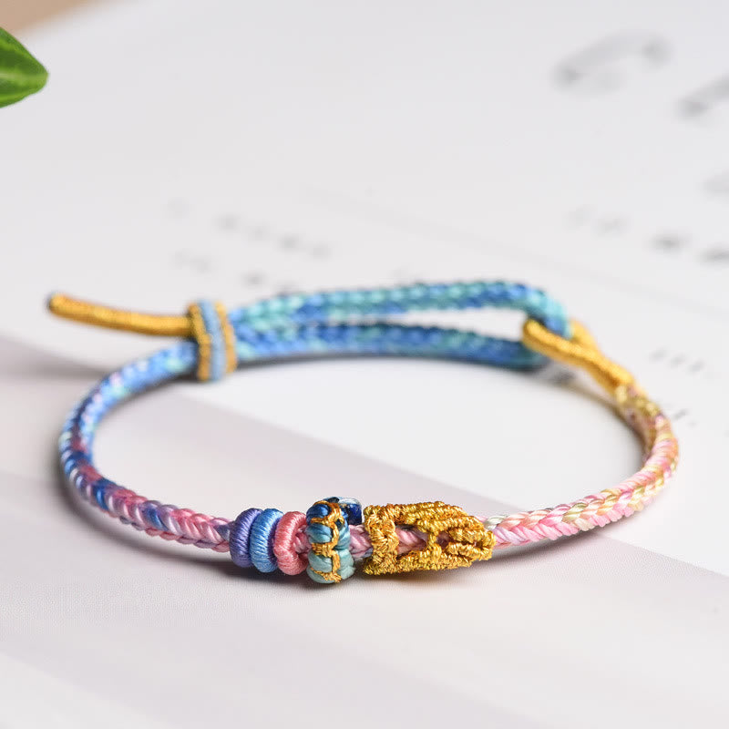 Buddha Stonesカラフルロープ 8本糸 平和結び 幸運 手作りブレスレット - ブルー＆ベージュ（手首周り14～19cm） - image 12