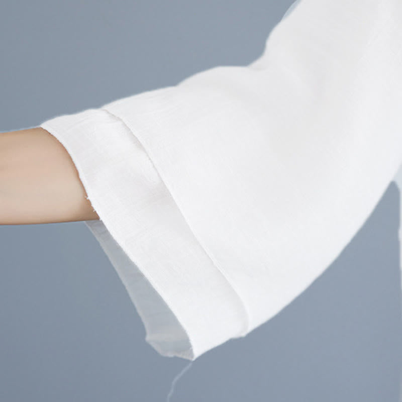 Buddha Stones 2点セット 無地 ホワイト カエルボタン 七分袖 シャツ ワイドレッグパンツ 瞑想 禅服 レディース セット - image 14